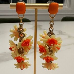 DANNY POLLACK - Playful Yellow and Orange Floral Crystal Drop Statemen Earrings